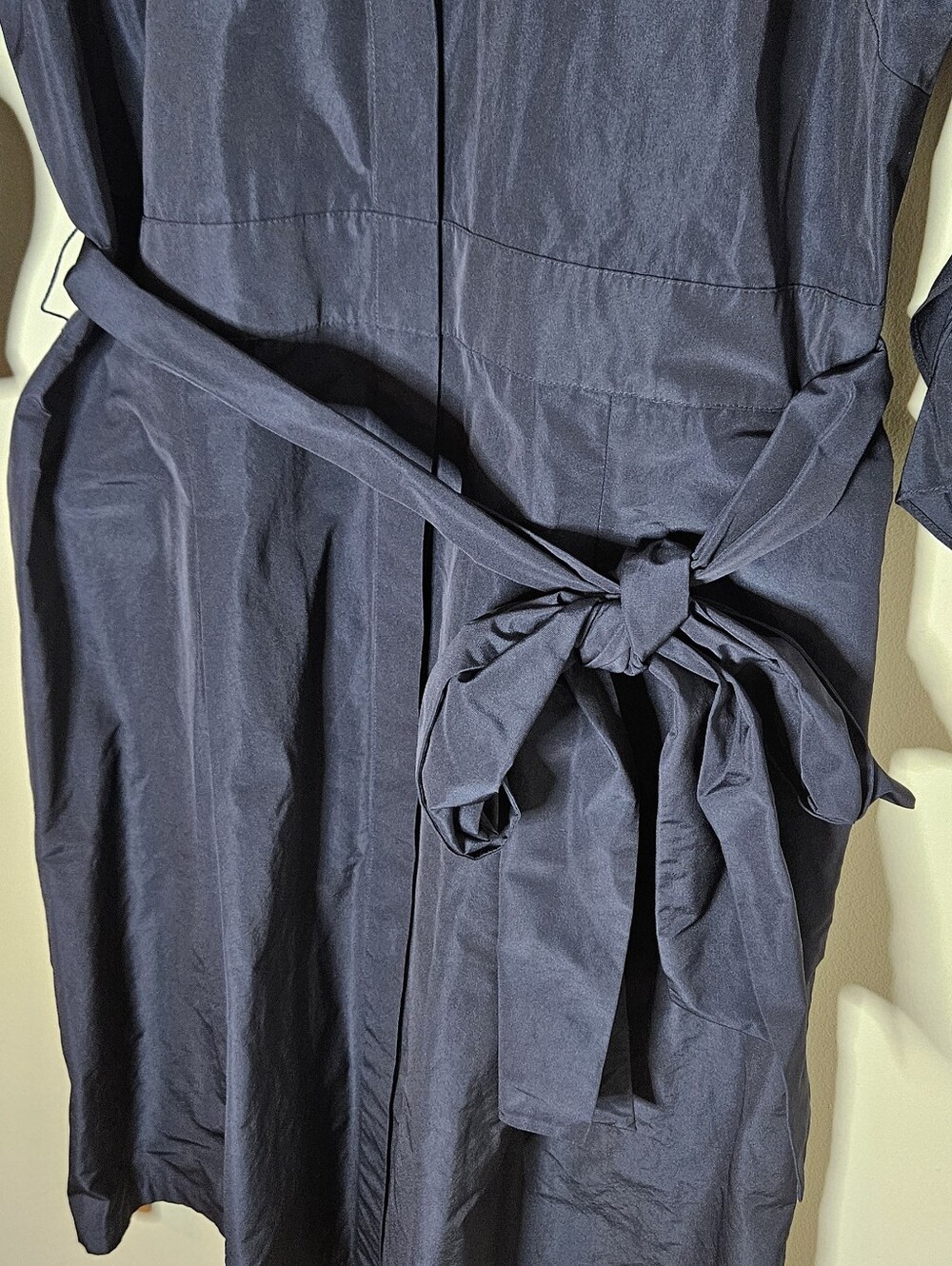 Lafayette 148 New York Hughes Midi Shirtdress Dress Navy Blue Ruffle Cuffs L - Picture 5 of 10